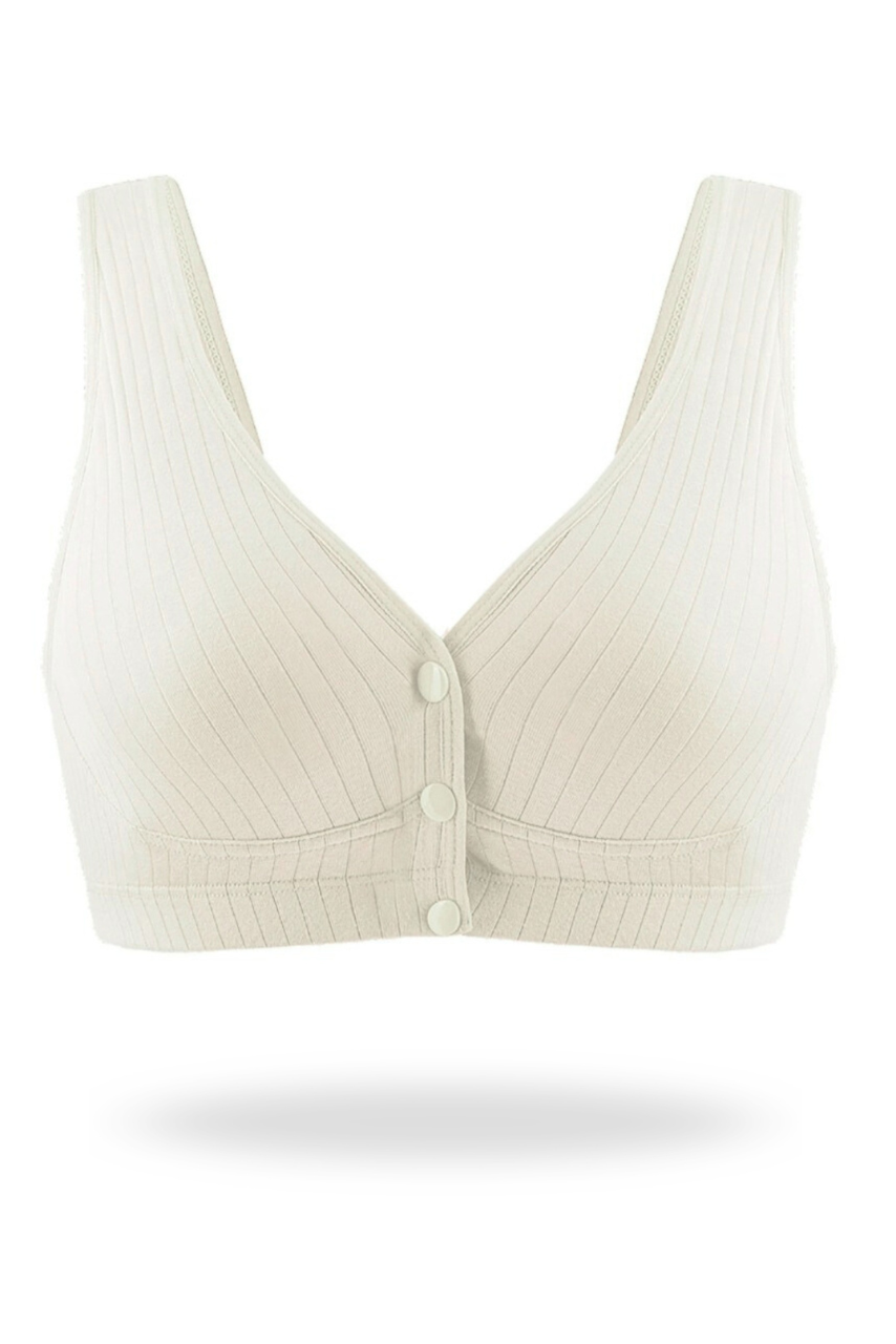 Biały biustonosz do karmienia zapinany z przodu