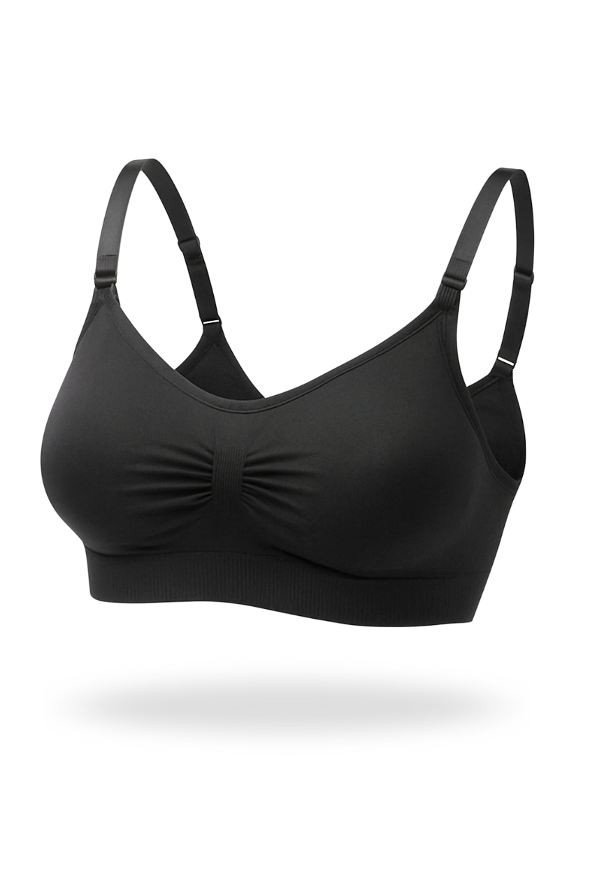 Czarny sportowy biustonosz do karmienia z marszczeniem