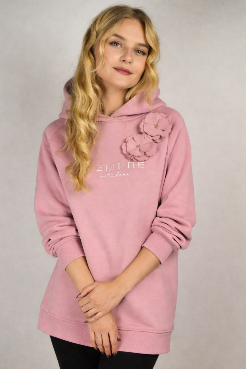 Pudrowa bluza ciążowa z kapturem