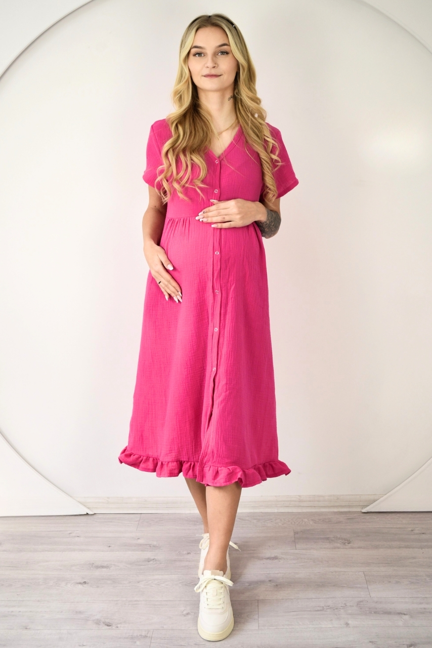 Różowa muślinowa sukienka do karmienia rozpinana na całej długości