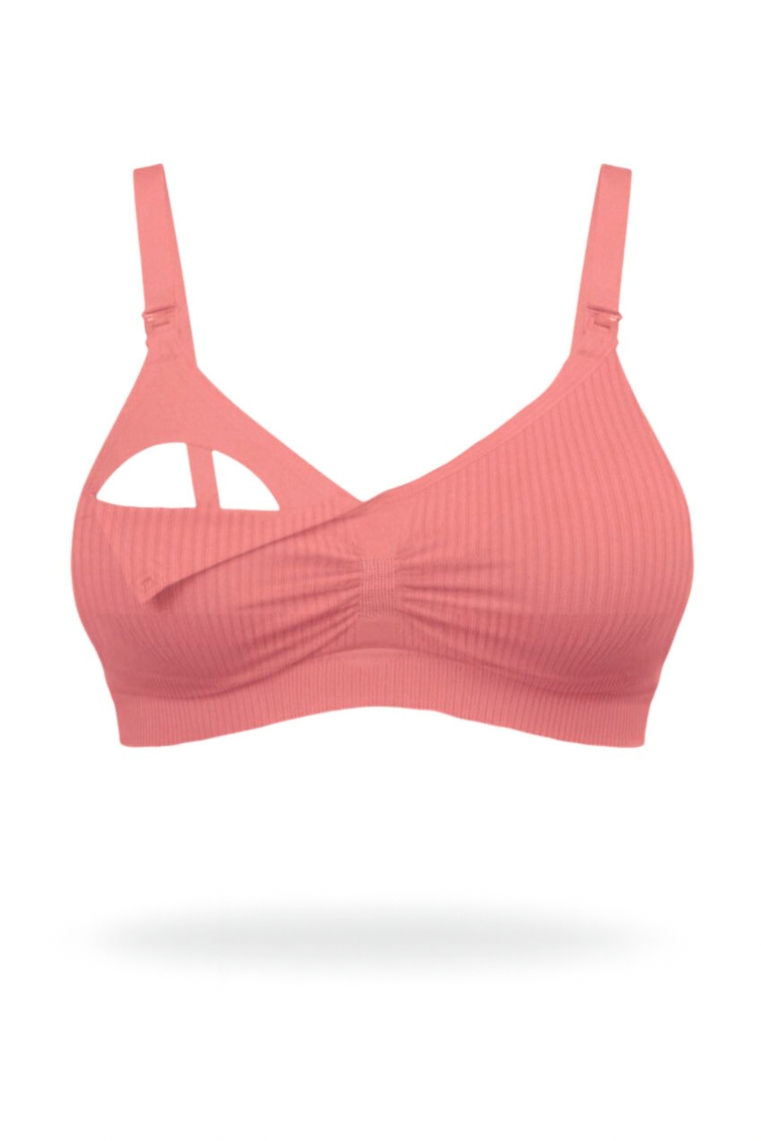 koralowy biustonosz do karmienia bez fiszbin