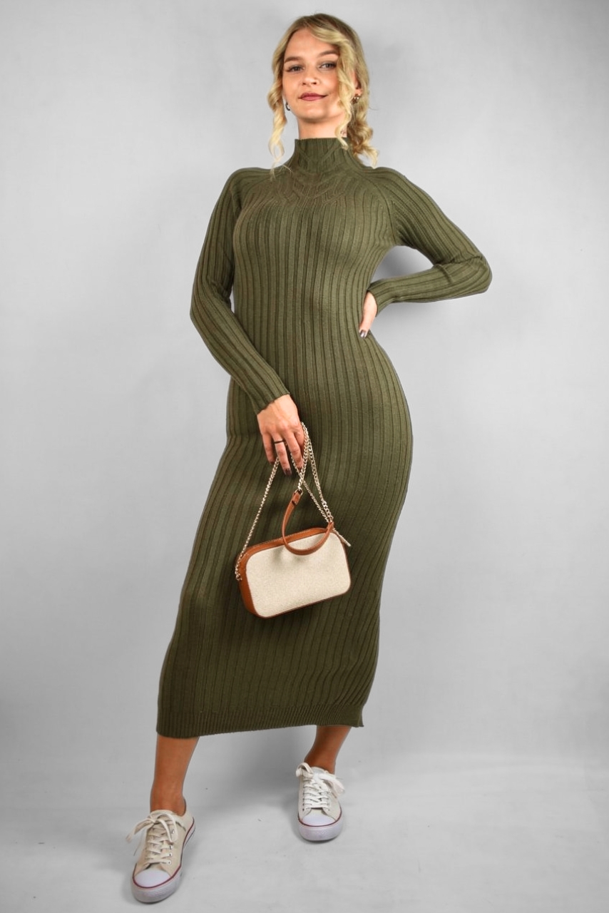 Khaki sukienka sweterkowa ciążowa długa - obrazek 2