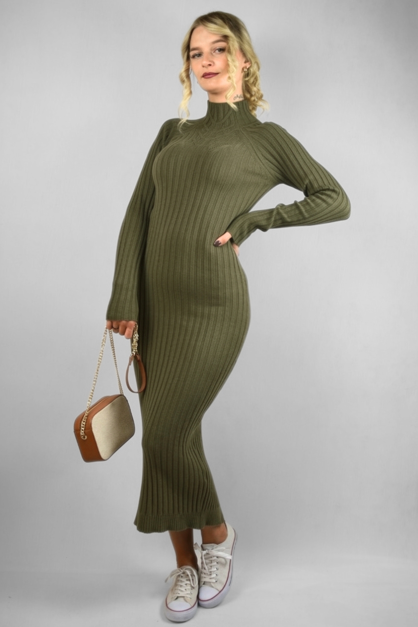 Khaki sukienka sweterkowa ciążowa długa - obrazek 4
