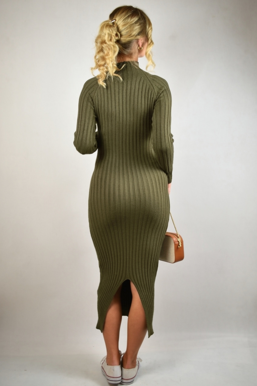 Khaki sukienka sweterkowa ciążowa długa - obrazek 5
