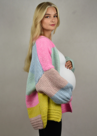 Kardigan z szerokimi rękawami różowo-żółty